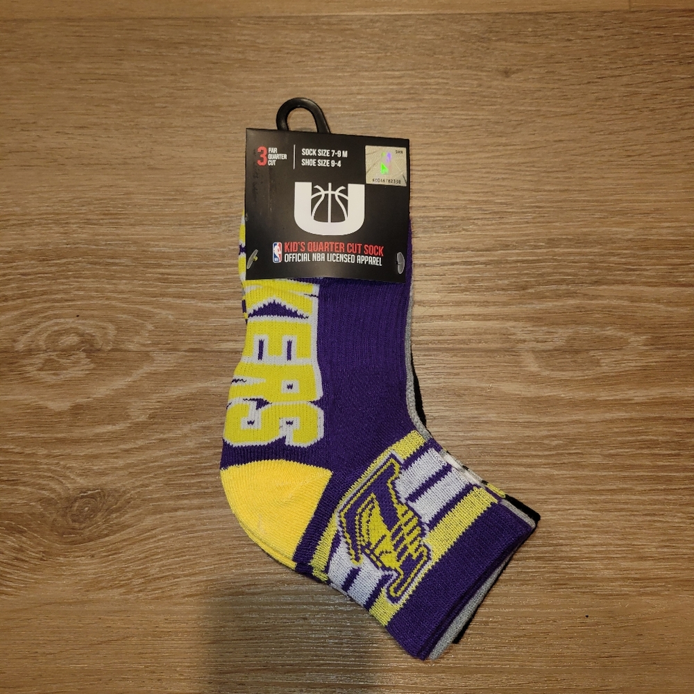 NBA Los Angeles Lakers Kid’s Quarter Cut Socks 3 Pair Pack Sock Size 7-9 New